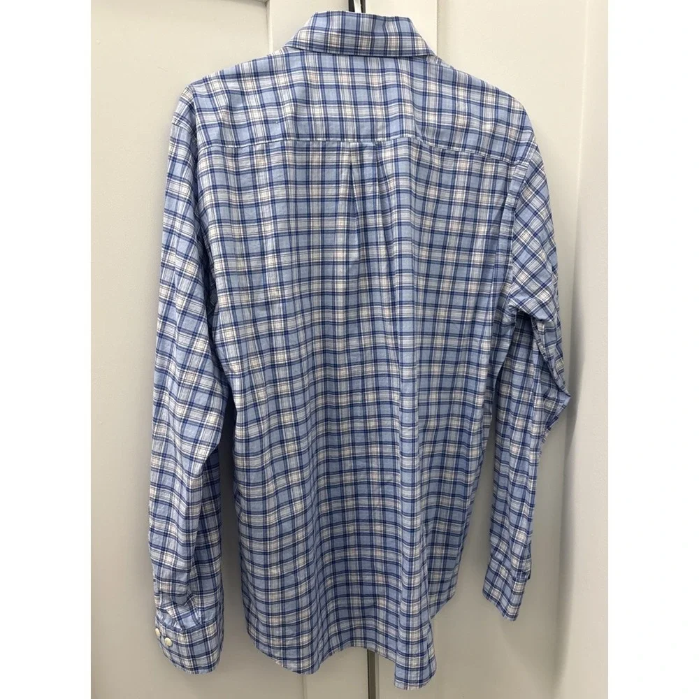 PETER MILLAR Large Blue Plaid Crown Reed Cotton-Blend Sport Shirt